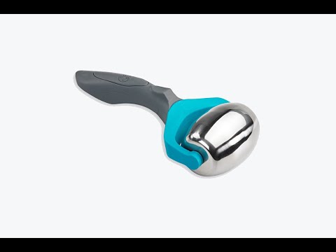 Video of Cold Therapy Massage Roller. Grey handle and teal top.